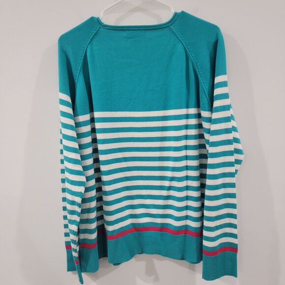 Orvis Womens Sweater Size XL Striped Cotton Cashmere Blue Classic‎ Casual - Picture 2 of 4